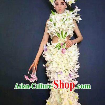 Top Grade Catwalks Costume Stage Performance Model Show Lily Flowers Dress for Women