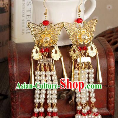 Top Grade Handmade Jewelry Accessories Bride Pearls Tassel Butterfly Earrings for Women