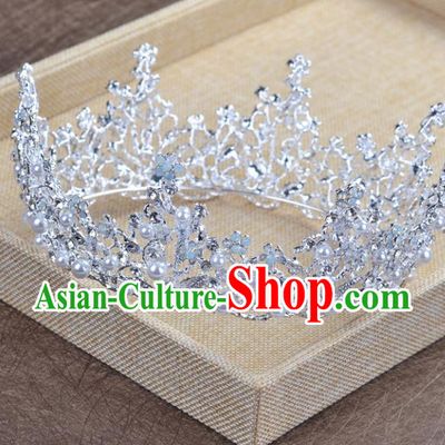 Top Grade Handmade Baroque Bride White Round Royal Crown Wedding Hair Jewelry Accessories for Women