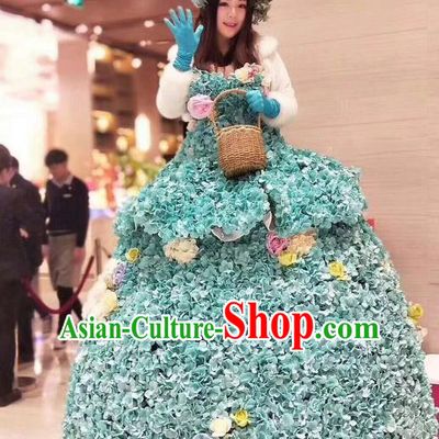 Top Grade Catwalks Costume Stage Performance Model Show Flower Fairy Green Dress for Women