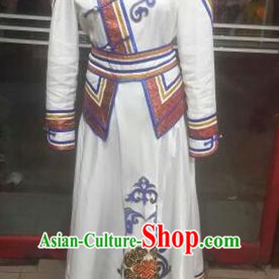 Chinese Traditional Folk Dance Costume Mongol Nationality White Dress for Women