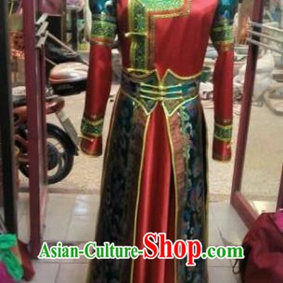 Chinese Traditional Mongolian Folk Dance Costume China Mongol Nationality Red Dress for Women