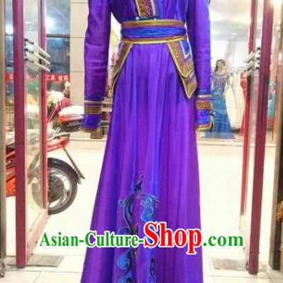 Chinese Traditional Mongolian Wedding Costume China Mongol Nationality Folk Dance Purple Dress for Women