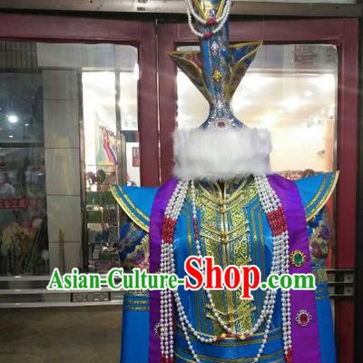 Chinese Traditional Mongolian Blue Hats Mongol Nationality Folk Dance Headwear for Women