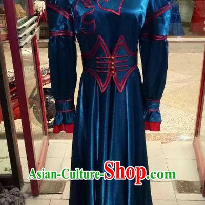 Chinese Traditional Mongolian Costume China Mongol Nationality Folk Dance Peacock Green Dress for Women