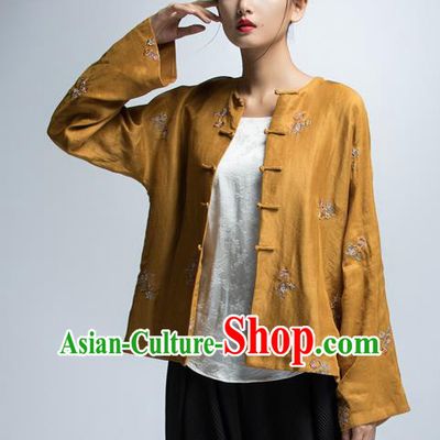 Chinese Traditional Ginger Cheongsam Blouse China National Upper Outer Garment Costume for Women