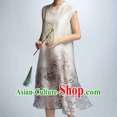 Chinese Traditional Printing Bamboo Cheongsam Dress China National Costume for Women