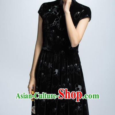 Chinese Traditional Black Cheongsam Dress China National Costume for Women
