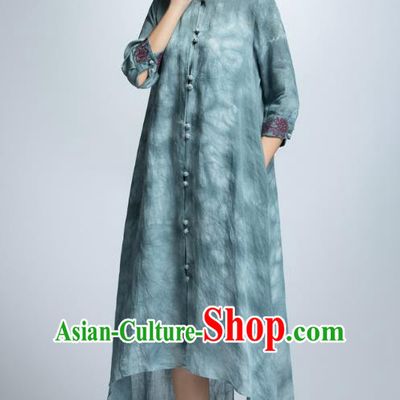 Chinese Traditional Blue Cheongsam Dress China National Costume for Women
