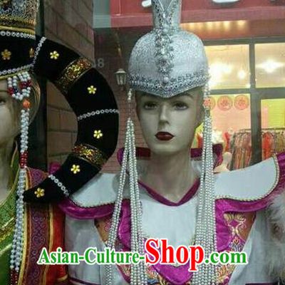 Chinese Traditional Mongolian Argentate Hats Mongol Nationality Hair Accessories Folk Dance Headwear for Women
