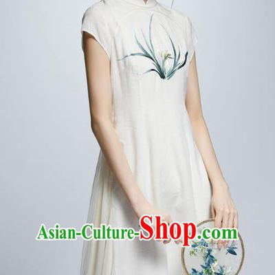 Chinese Traditional Embroidered Orchid Cheongsam China National Costume Tang Suit Qipao Dress for Women