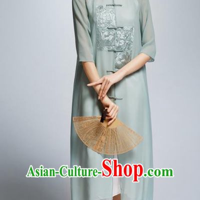 Chinese Traditional Green Cheongsam China National Costume Tang Suit Qipao Dress for Women