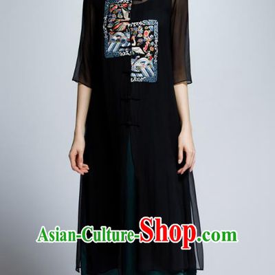 Chinese Traditional Black Cheongsam China National Costume Tang Suit Qipao Dress for Women