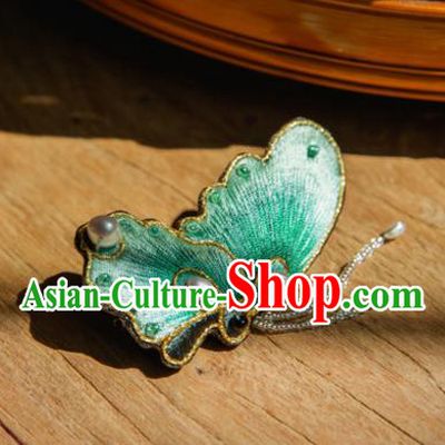 Chinese Traditional Cheongsam Accessories Embroidered Green Butterfly Brooch for Women
