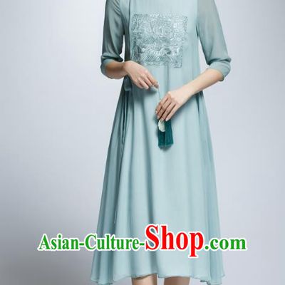 Chinese Traditional Embroidered Green Cheongsam China National Costume Tang Suit Qipao Dress for Women