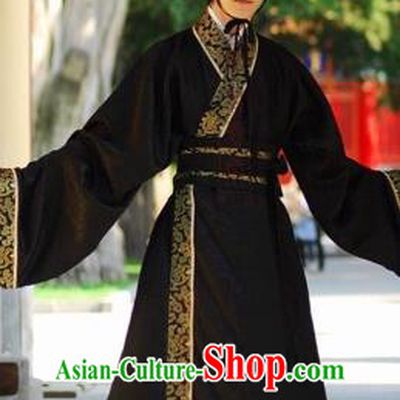Chinese Ancient Han Dynasty Scholar Swordsman Embroidered Costume for Men