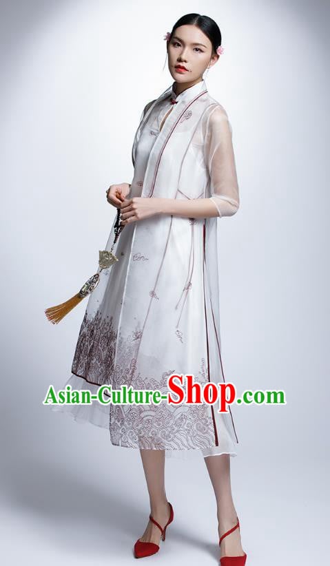 Traditional Ancient Chinese Young Women Cheongsam Dress Republic of China Tangsuit Stand Collar Blouse Dress Tang Suit Clothing