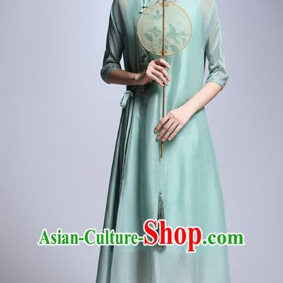 Chinese Traditional Tang Suit Embroidered Green Cheongsam China National Qipao Dress for Women