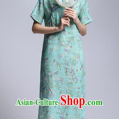 Chinese Traditional Tang Suit Green Cheongsam China National Qipao Dress for Women