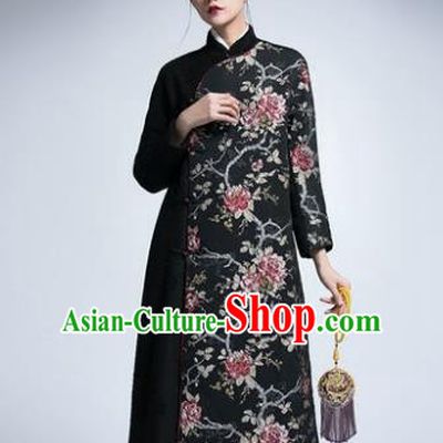 Chinese Traditional Tang Suit Woolen Cheongsam China National Coat Qipao Dress for Women