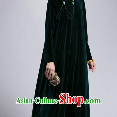 Chinese Traditional Tang Suit Green Velvet Cheongsam China National Qipao Dress for Women