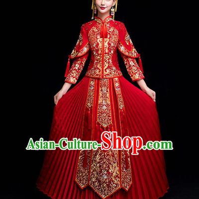 Chinese Traditional Wedding Toast Costumes China Ancient Bride Xiuhe Suit Embroidered Clothing for Women
