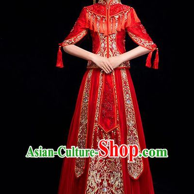 Chinese Traditional Wedding Embroidered Toast Costumes China Ancient Bride Xiuhe Suit Clothing for Women