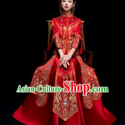 Chinese Traditional Wedding Embroidered Costume Ancient Bride Xiuhe Suit Clothing for Women