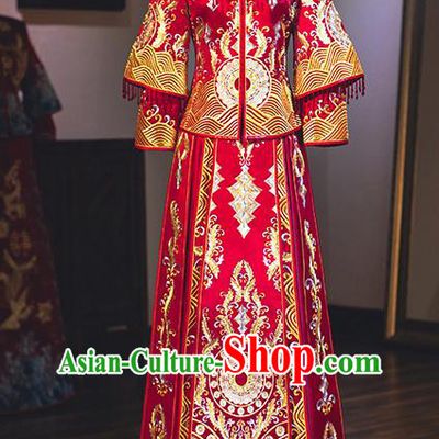 Chinese Traditional Wedding Embroidered Bottom Drawer Ancient Bride Xiuhe Suit Costume for Women