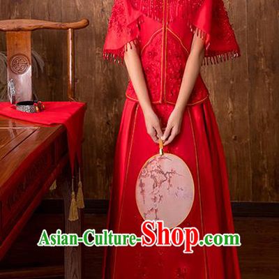 Chinese Traditional Embroidered Wedding Costume Bridal Xiuhe Suit Ancient Toast Cheongsam for Women