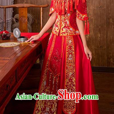 Chinese Traditional Embroidered Bottom Drawer Bridal Wedding Xiuhe Suit Ancient Toast Cheongsam for Women