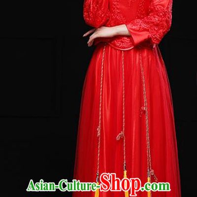 Chinese Traditional Red Lace Xiuhe Suit Longfeng Flown Ancient Bottom Drawer Wedding Dress for Women