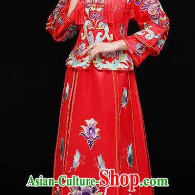 Chinese Traditional Xiuhe Suit Longfeng Flown Ancient Bottom Drawer Wedding Dress for Women