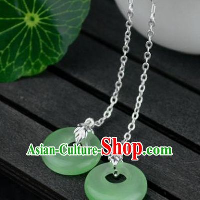 Chinese Traditional Ancient Green Peace Buckle Earrings Accessories Hanfu Eardrop for Women