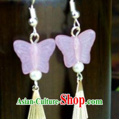 Chinese Traditional Ancient Pink Butterfly Earrings Accessories Hanfu Eardrop for Women