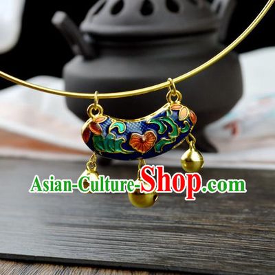 Chinese Traditional Ancient Longevity Lock Accessories Hanfu Blueing Necklace for Women
