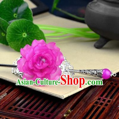 Chinese Traditional Ancient Hair Accessories Hanfu Hairpins Rosy Peony Hairdo Crown Headwear for Women