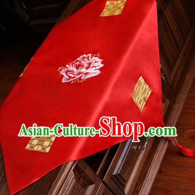 Chinese Traditional Wedding Hair Accessories Bride Embroidered Peony Red Bridal Veil for Women