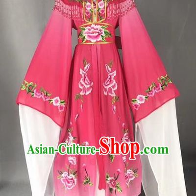 Chinese Peking Opera Actress Rosy Dress Traditional Beijing Opera Rich Lady Embroidered Costumes for Adults