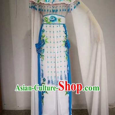 Chinese Ancient Peking Opera Actress Embroidered White Dress Traditional Beijing Opera Diva Costumes for Adults