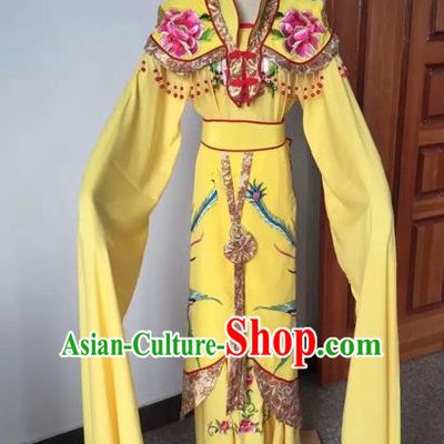 Chinese Ancient Peking Opera Empress Embroidered Yellow Dress Traditional Beijing Opera Diva Costumes for Adults