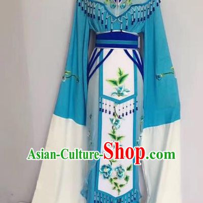 Traditional Chinese Peking Opera Princess Fairy Blue Dress Beijing Opera Diva Costume for Adults