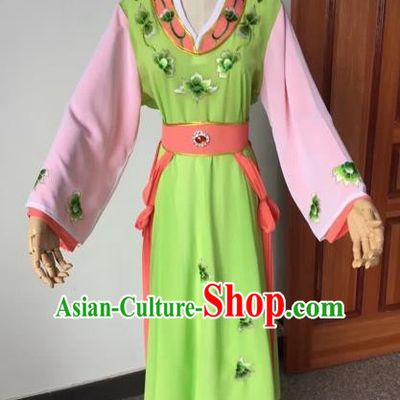 Chinese Beijing Opera Young Lady Green Dress Ancient Maidservants Costume for Adults