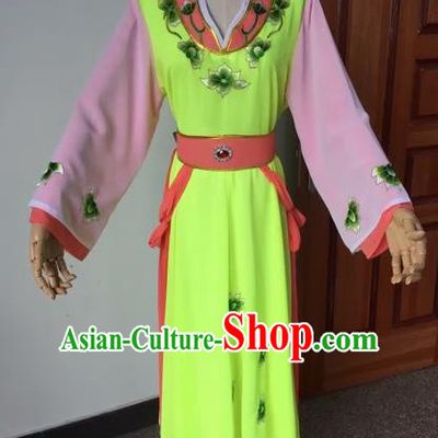 Chinese Beijing Opera Young Lady Grass Green Dress Ancient Maidservants Costume for Adults