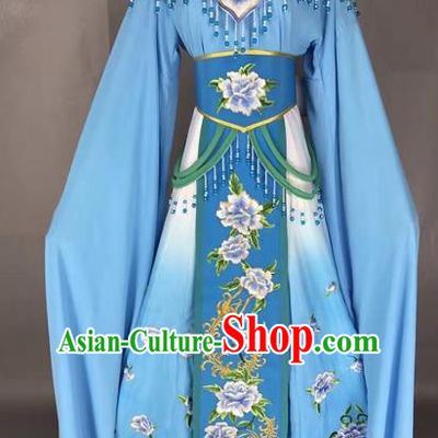 Chinese Shaoxing Opera Princess Blue Embroidered Dress Traditional Beijing Opera Diva Costume for Adults