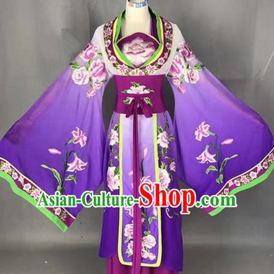 Chinese Traditional Peking Opera Diva Purple Embroidered Dress Ancient Imperial Consort Costume for Adults