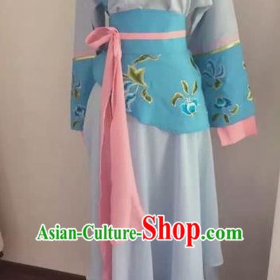 Chinese Huangmei Opera Maidservants Blue Dress Traditional Beijing Opera Diva Costume for Adults