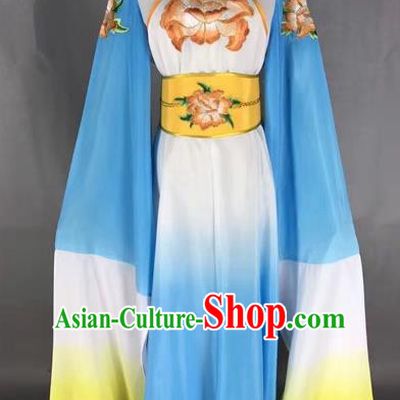 Chinese Traditional Peking Opera Water Sleeve Blue Dress Ancient Princess Embroidered Costume for Adults