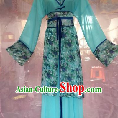 Chinese Beijing Opera Maidservants Green Clothing Ancient Countrywoman Costume for Adults