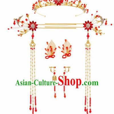 Chinese Ancient Hanfu Wedding Hair Accessories Traditional Tassel Step Shake Hairpins for Women